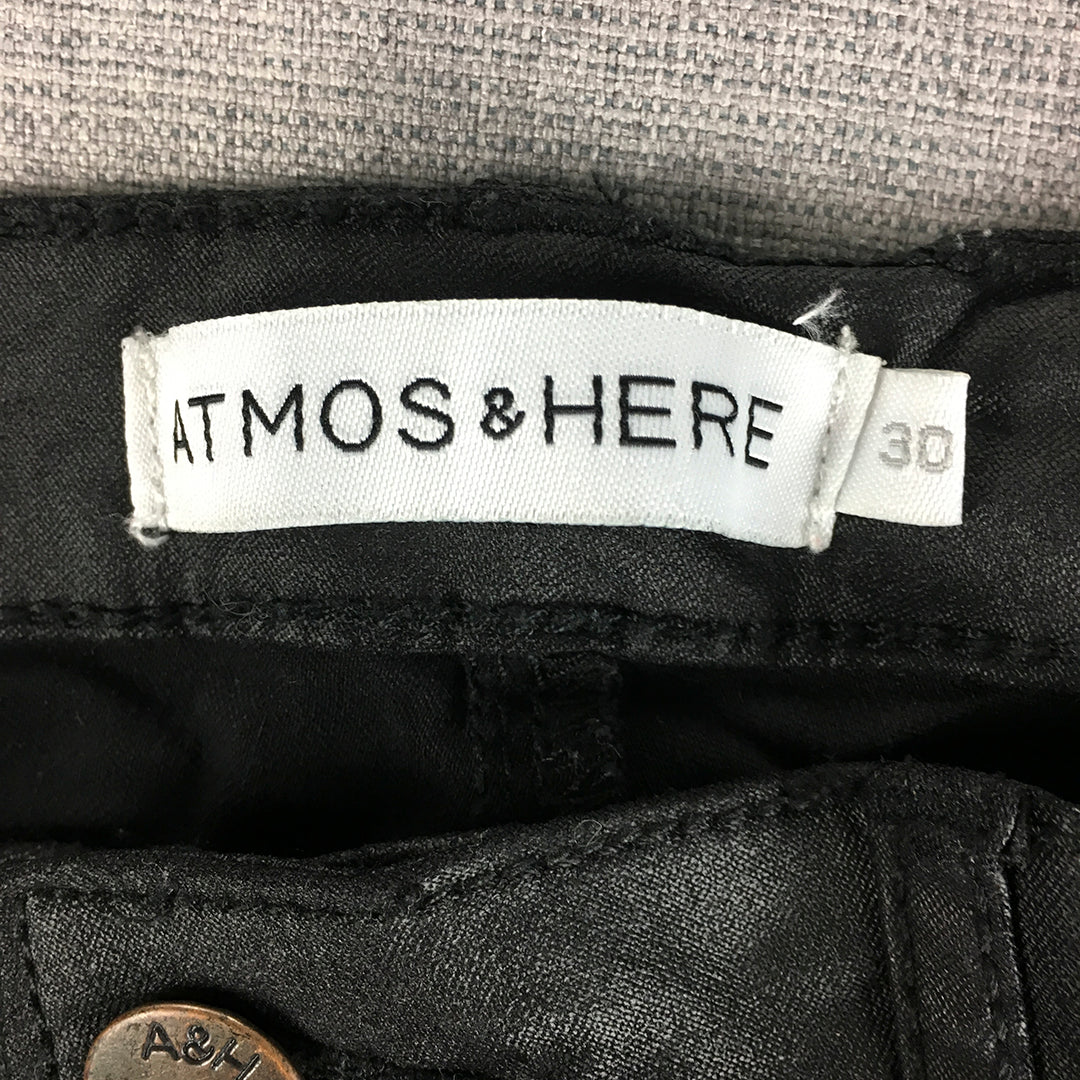 Atmos & Here Womens Faux Waxed Leather Jeans Size 30 Black Skinny Stretch