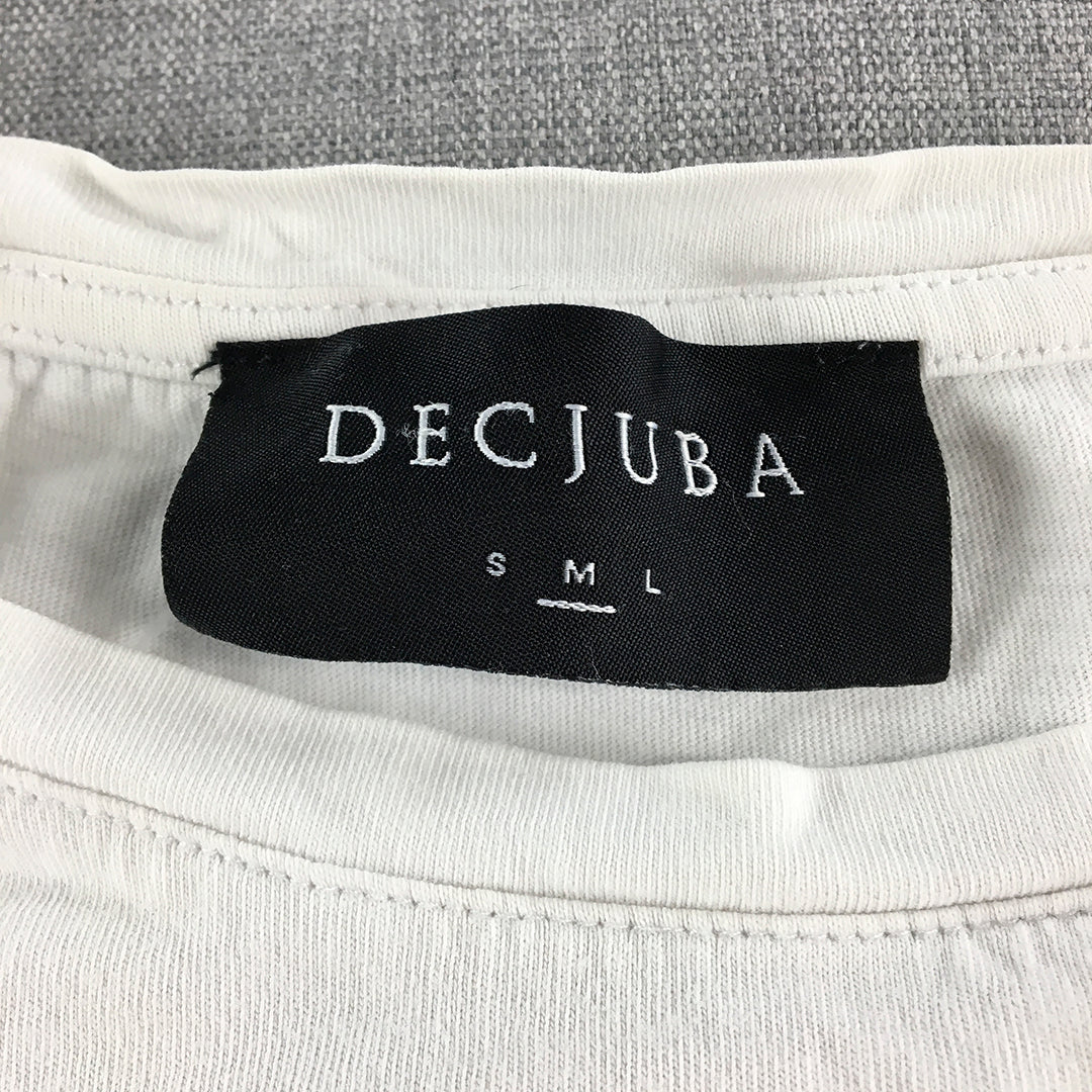 Decjuba Womens T-Shirt Size M White Embroidered Logo Short Sleeve Top