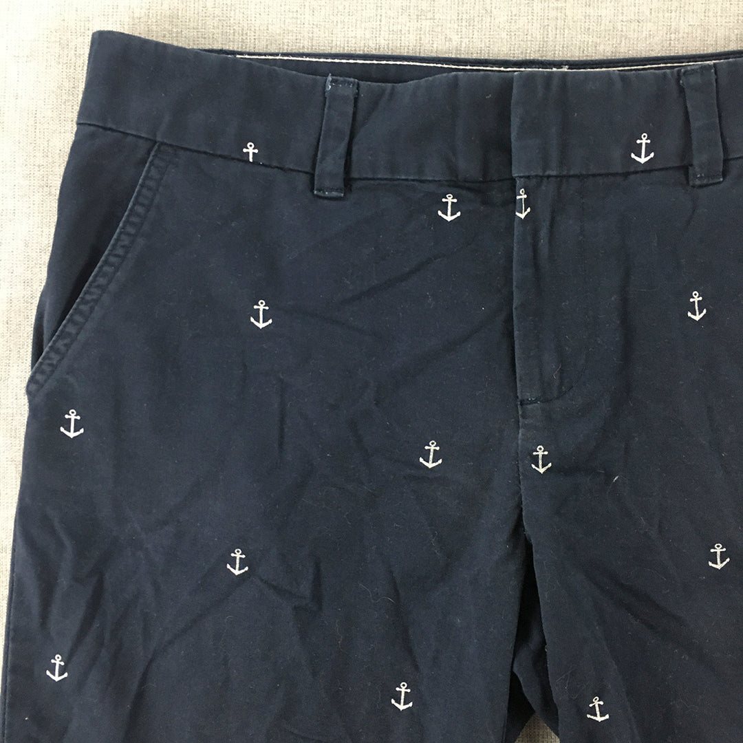 Tommy Hilfiger Womens Chino Shorts Size 4 Blue Anchor Pattern Pockets