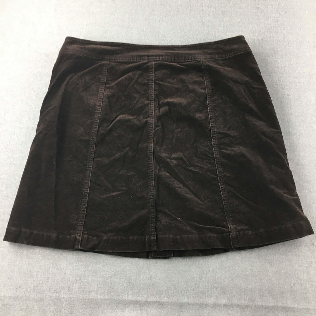 Charter Club Womens Corduroy Skirt Size 14 Brown Button A-Line