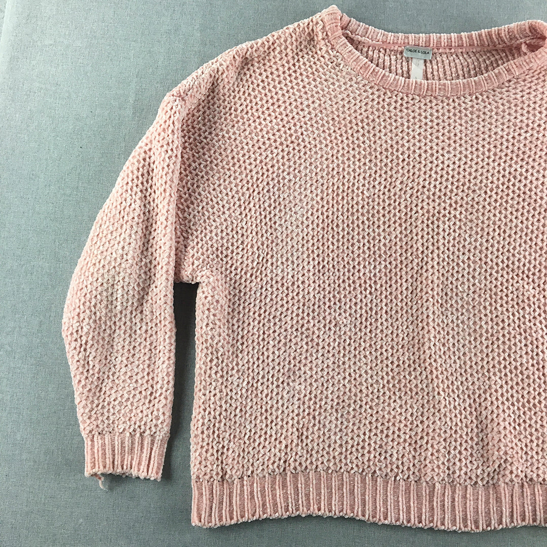 Chloe & Lola Womens Knit Sweater Size L Pink Crew Neck Pullover Jumper