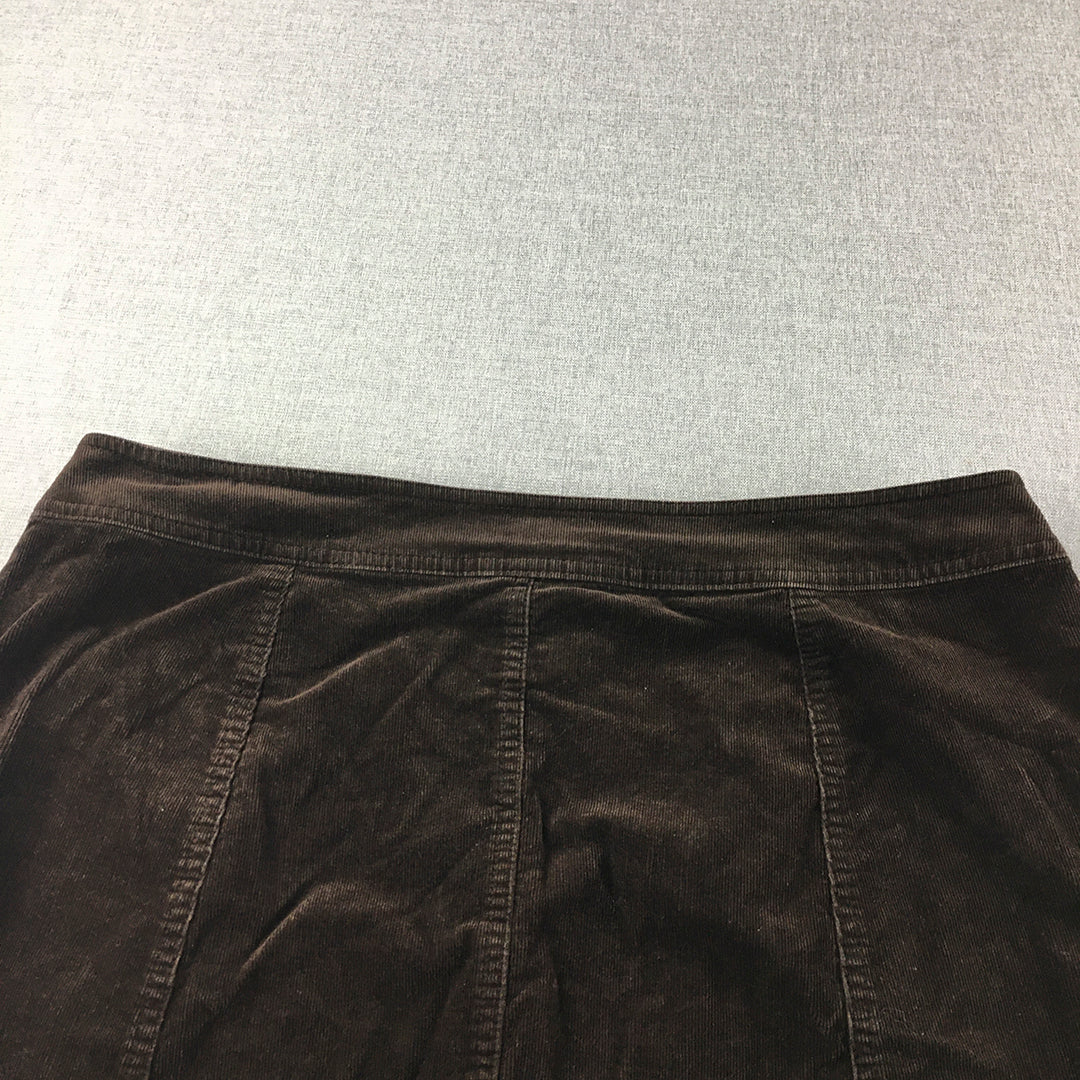 Charter Club Womens Corduroy Skirt Size 14 Brown Button A-Line