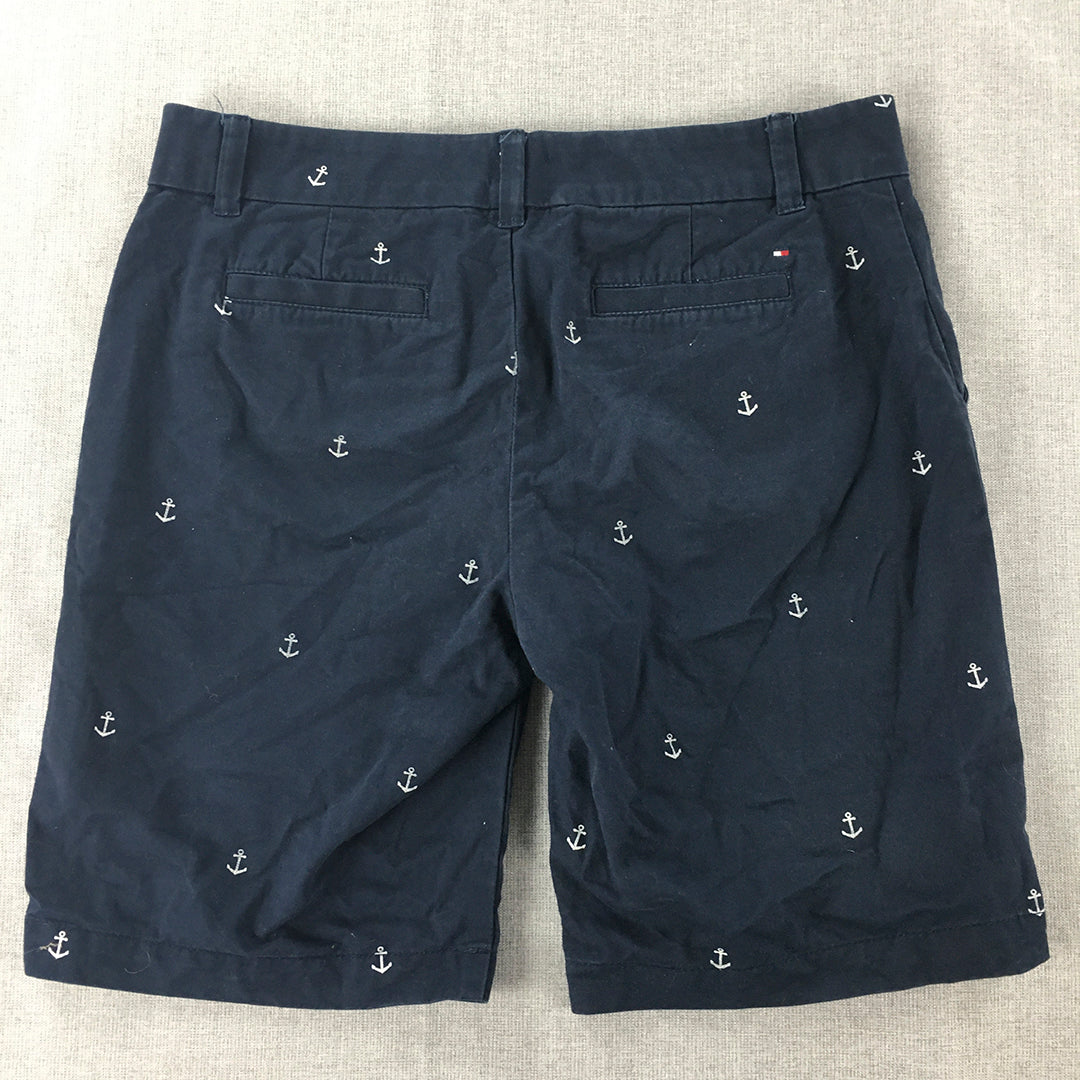 Tommy Hilfiger Womens Chino Shorts Size 4 Blue Anchor Pattern Pockets