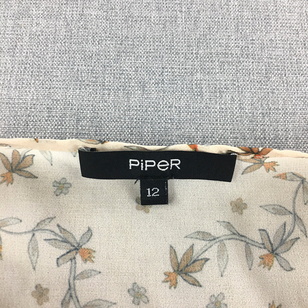 Piper Womens Blouse Size 12 Brown Floral Long Sleeve Top