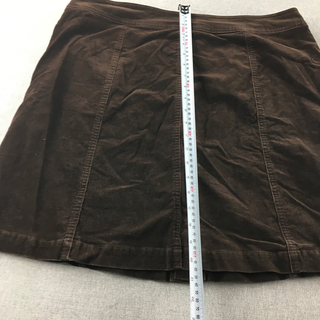 Charter Club Womens Corduroy Skirt Size 14 Brown Button A-Line