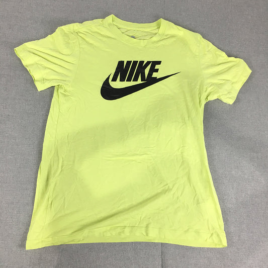 Nike Mens T-Shirt Size S Yellow Big Swoosh Logo Short Sleeve Tee