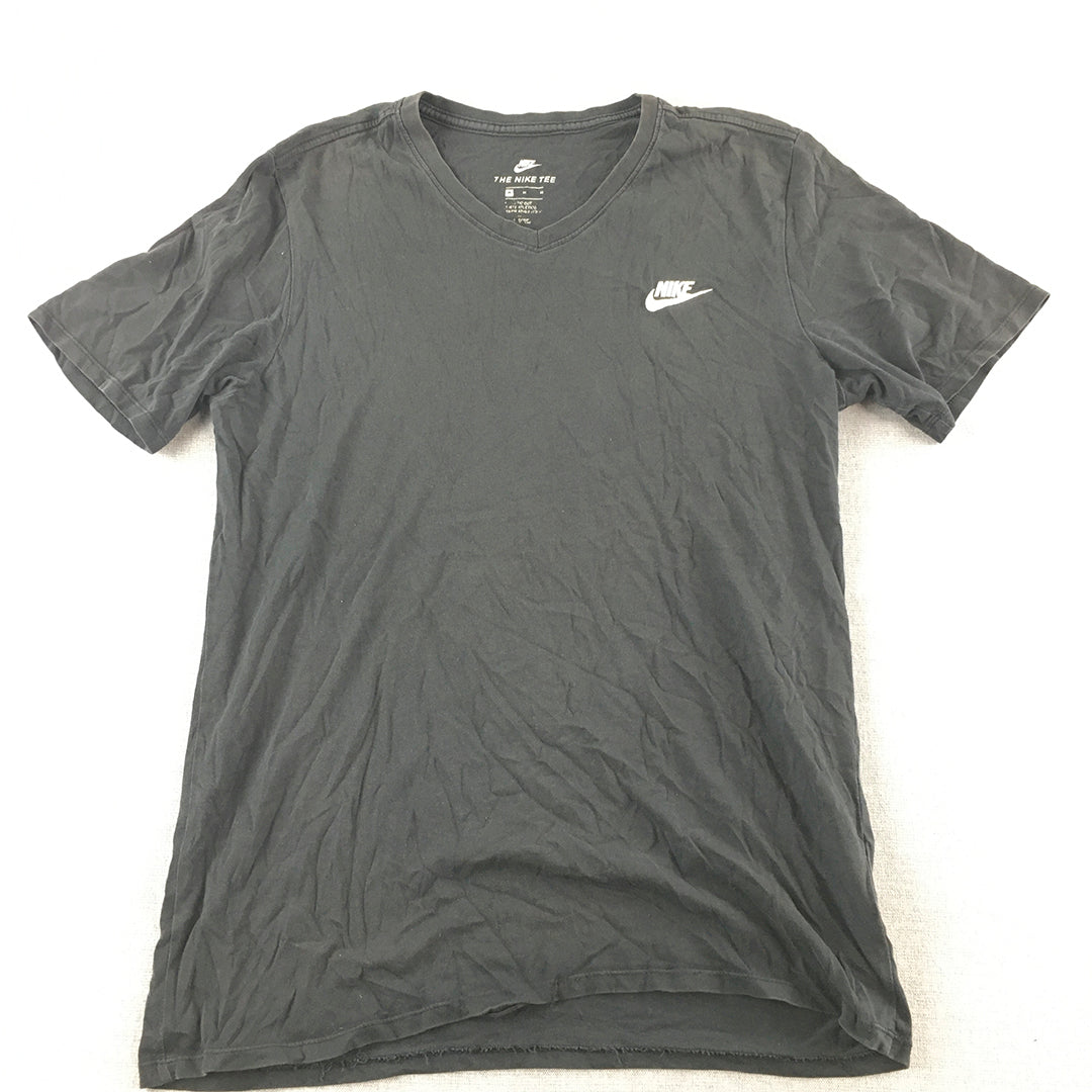 Nike Mens T-Shirt Size M Black V-Neck Short Sleeve Logo Tee