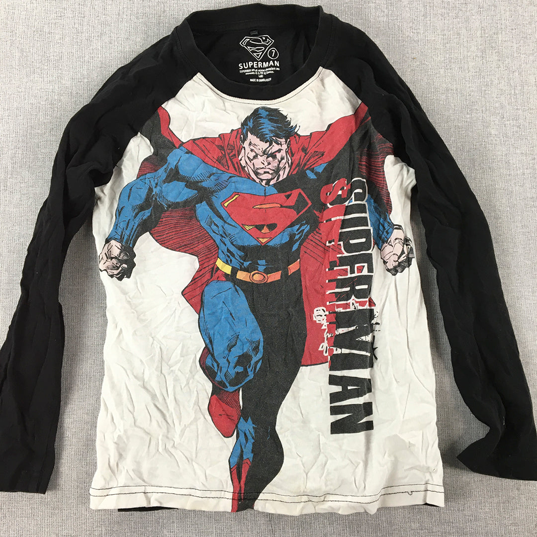 Superman Kids Boys Shirt Size 7 White Long Sleeve DC Comics Pullover