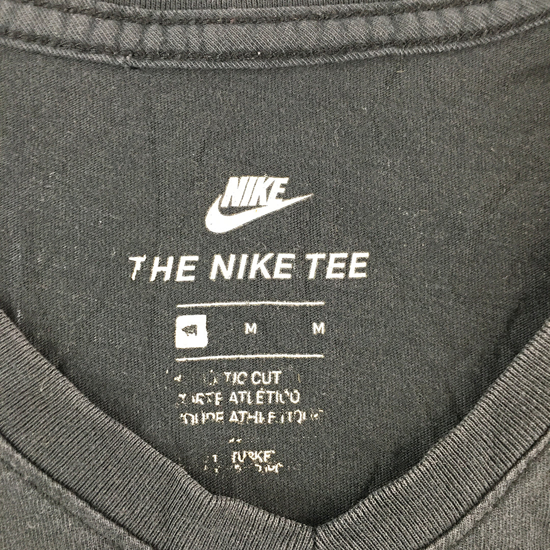 Nike Mens T-Shirt Size M Black V-Neck Short Sleeve Logo Tee