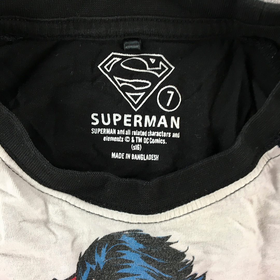 Superman Kids Boys Shirt Size 7 White Long Sleeve DC Comics Pullover