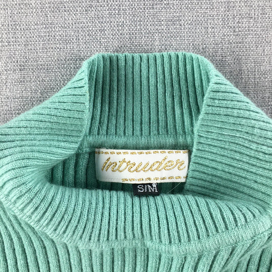 Intruder Womens Knit Sweater Size M/L Green Stretch Fabric Mock Neck Jumper