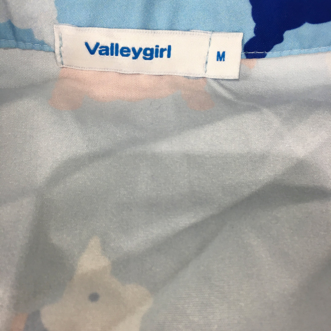 Valleygirl Womens Top Size M Blue Dog Pattern Short Sleeve Button-Up Shirt