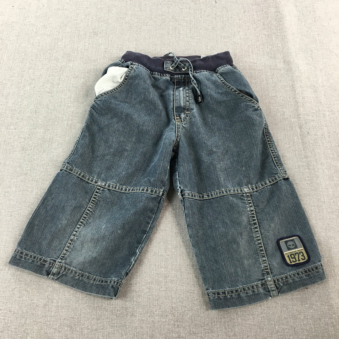 Timberland Kids Boys Denim Shorts Size 6 Blue Logo Elastic Waist Jorts