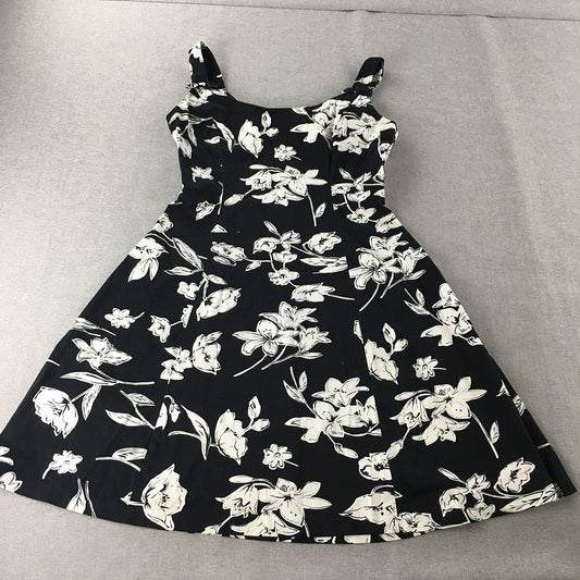 Vintage K Studio Womens Mini Dress Size 12 Black Fit & Flare Floral Sleeveless