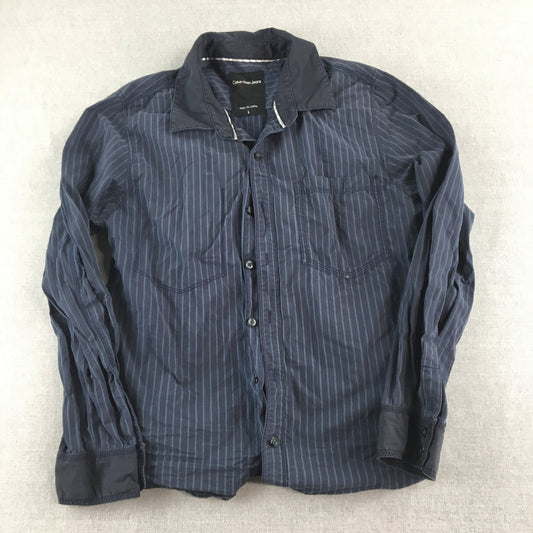 Calvin Klein Jeans Mens Shirt Size L Blue Striped Button-Up Collared