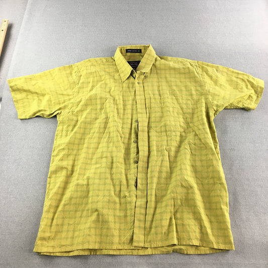 Allen Solly Mens Shirt Size L Yellow Checkered Short Sleeve Button-Up Collared