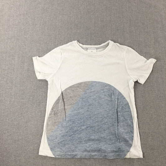 Witchery Kids Boys T-Shirt Size 6 White Short Sleeve Crew Neck Blue Dot Top