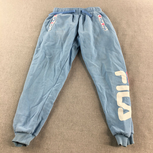 FILA Kids Girls Tracksuit Pants Size 9 Blue Drawstring Logo Jogger