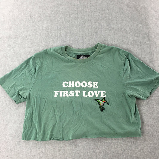 The Colour Sisterhood Womens T-Shirt Size M Green Choose Love Embroidered Bird