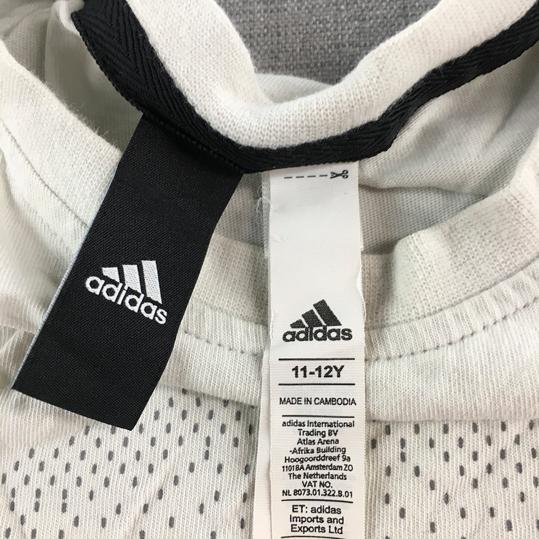 Adidas Kids Boys T-Shirt Size 11 - 12 Years White Striped Logo Top