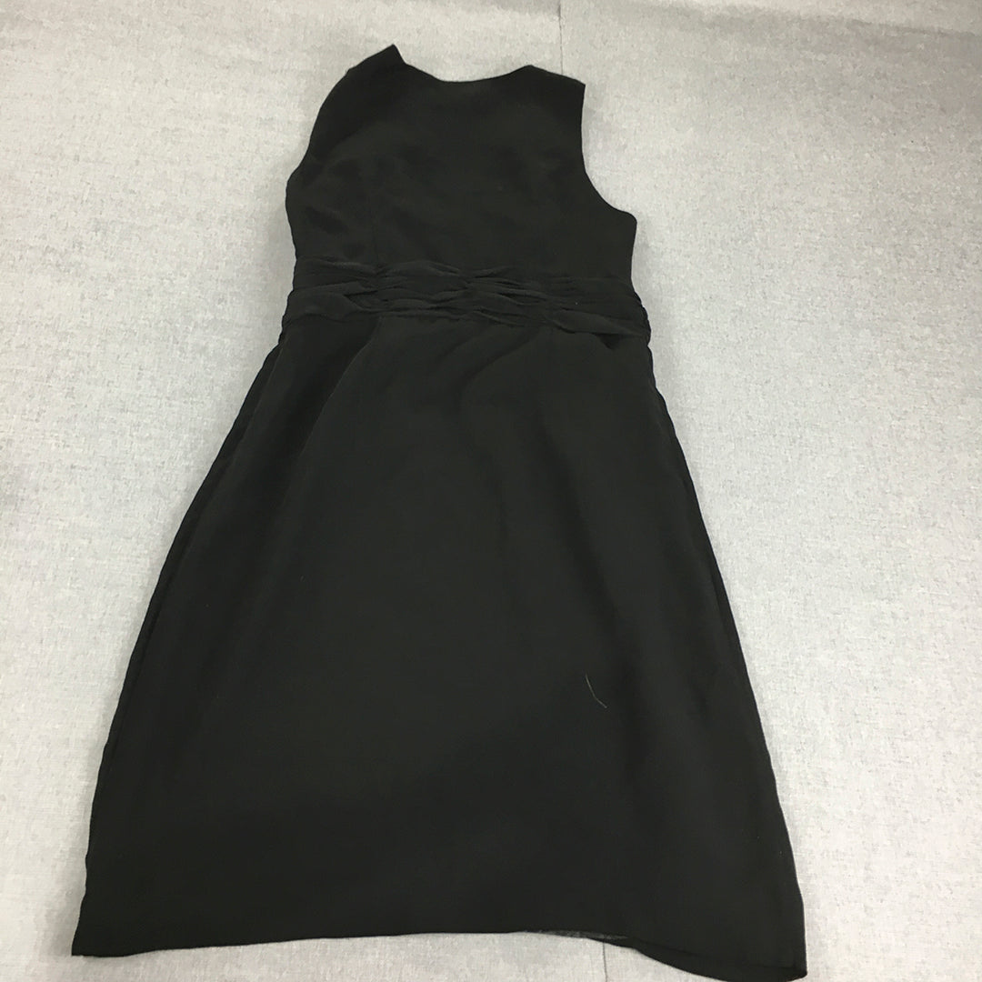 Basque Womens Dress Size 10 Black Sleeveless Pleated A-Line Midi