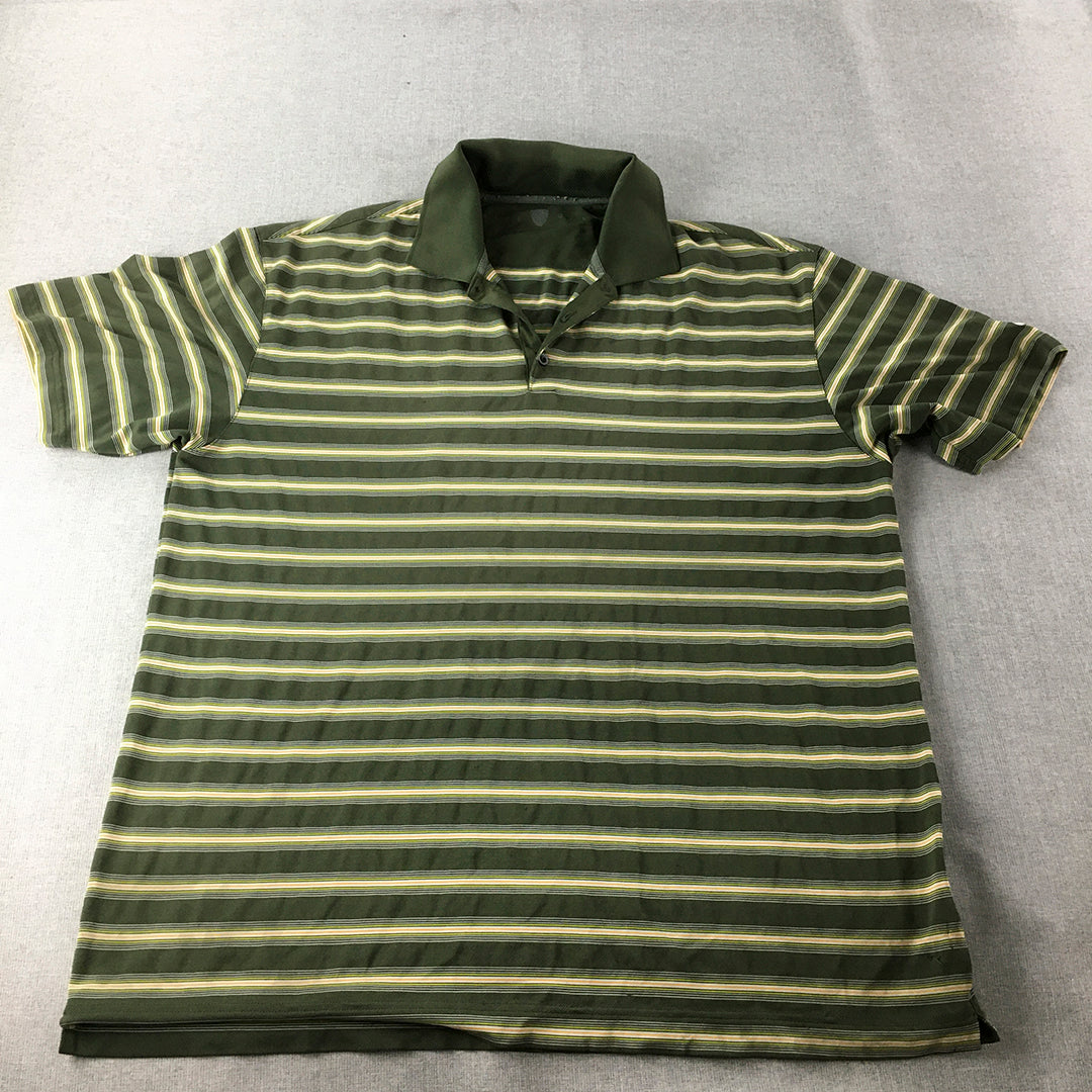 Nike Golf Mens Polo Shirt Size L Green Striped Collared Rugby