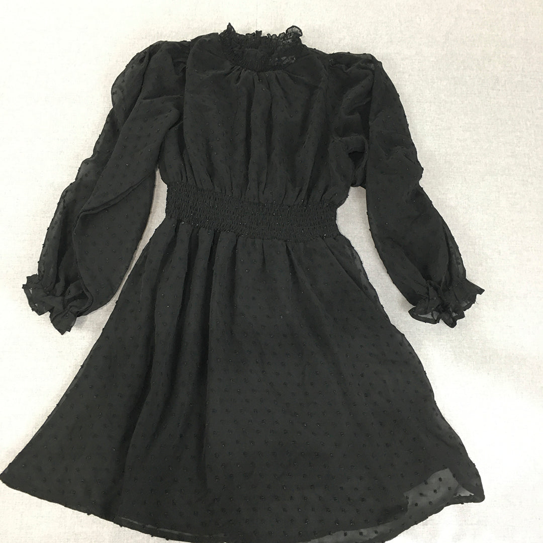 Valleygirl Womens Mini Dress Size 8 Black Long Sleeve Dot Fit & Flare