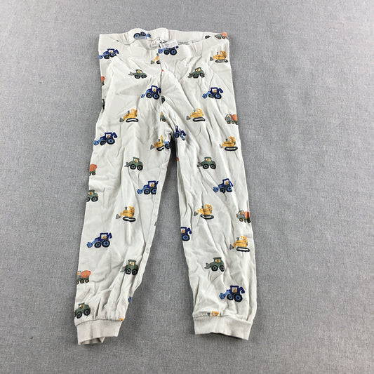 H&M Kids Boys Pants Size 3 White Tracktor Excavator Pattern Jogger Elastic Waist