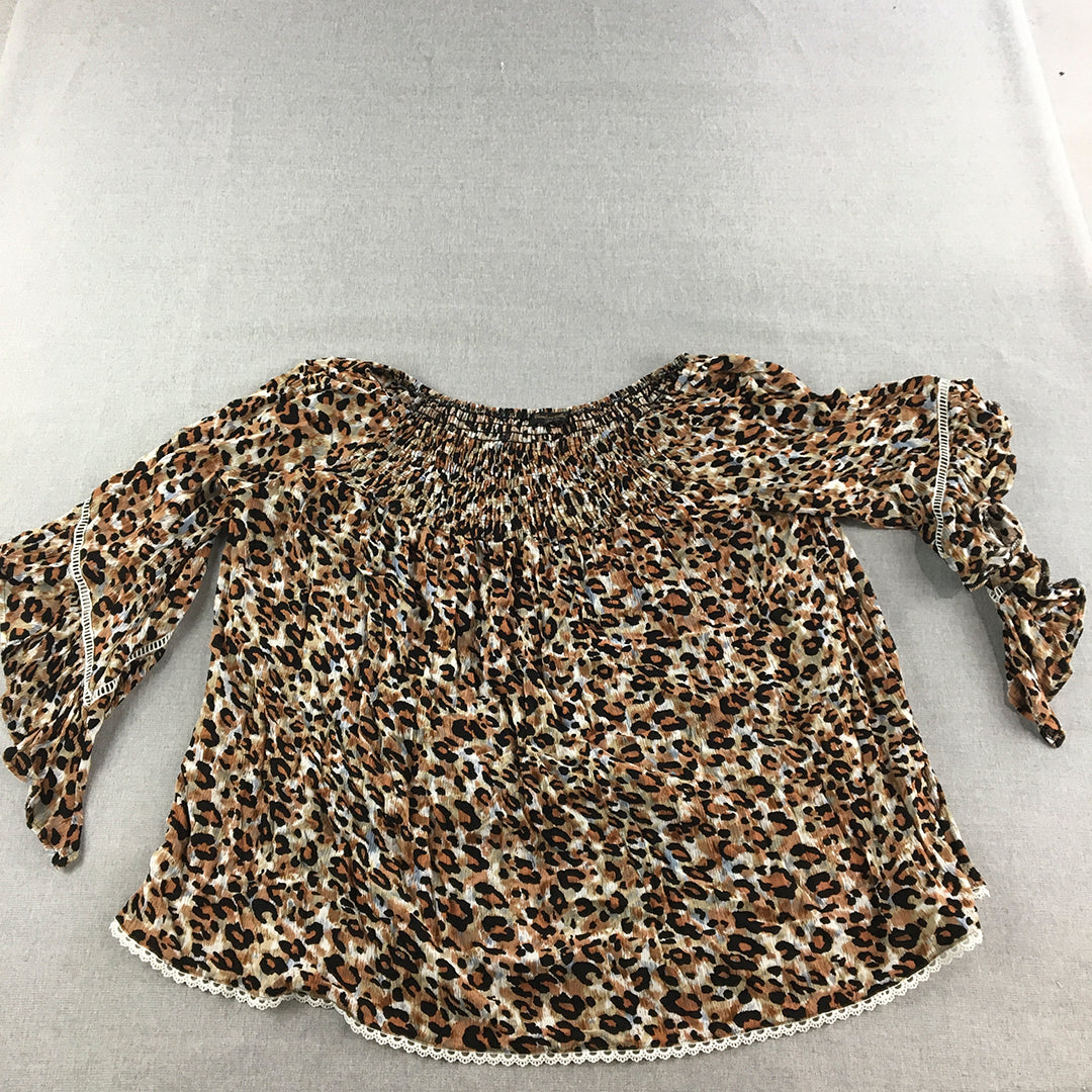 Caroline Morgan Womens Top Size 14 Brown Leopard Print Dot Shirt Blouse