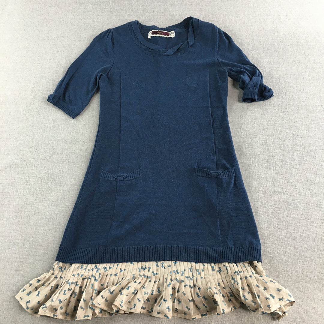 Roem Womens Mini Dress Size S Blue Knit Short Sleeve Layered Pockets