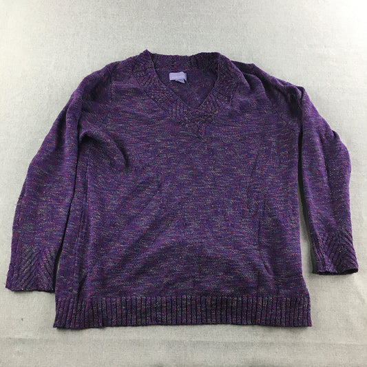 Laura Scott Womens Knit Sweater Size XL Purple V-Neck Pullover Jumper