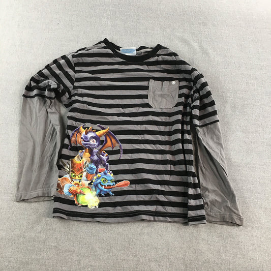 Skylanders Spyro's Adventure Kids Boys Shirt Size 10 Grey Striped Pullover Top