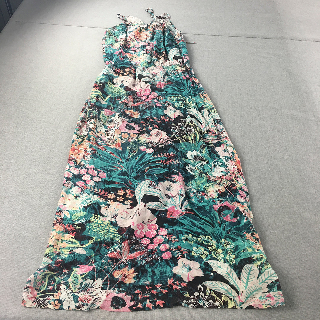 Ginger Womens Dress Size M Green Floral Sleeveless Knee Length