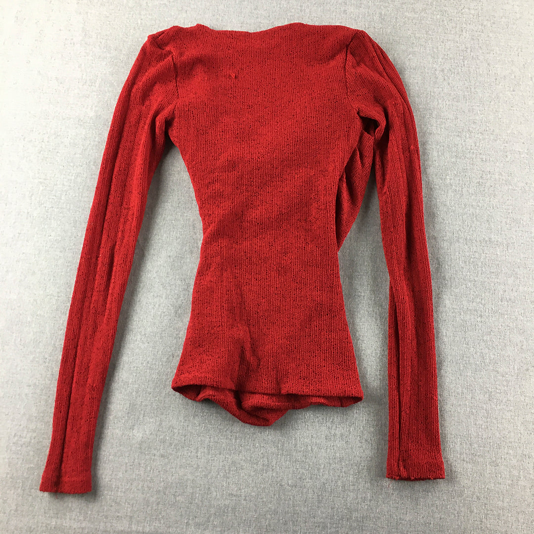 Bardot Womens Knit Sweater Size 6 Red V-Neck Pullover Jumper