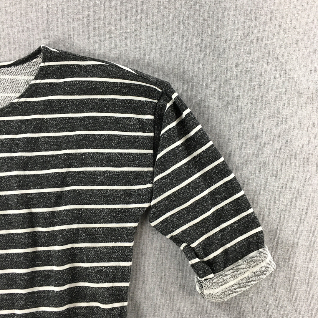 H&M Womens Knit Top Size M Black Striped Short Sleeve Crew Neck Shirt