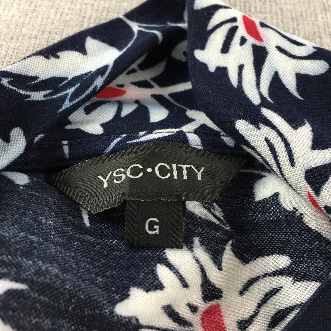 YSC City Womens Cardigan Size L Blue Sleeveless Tie-Up Robe Floral