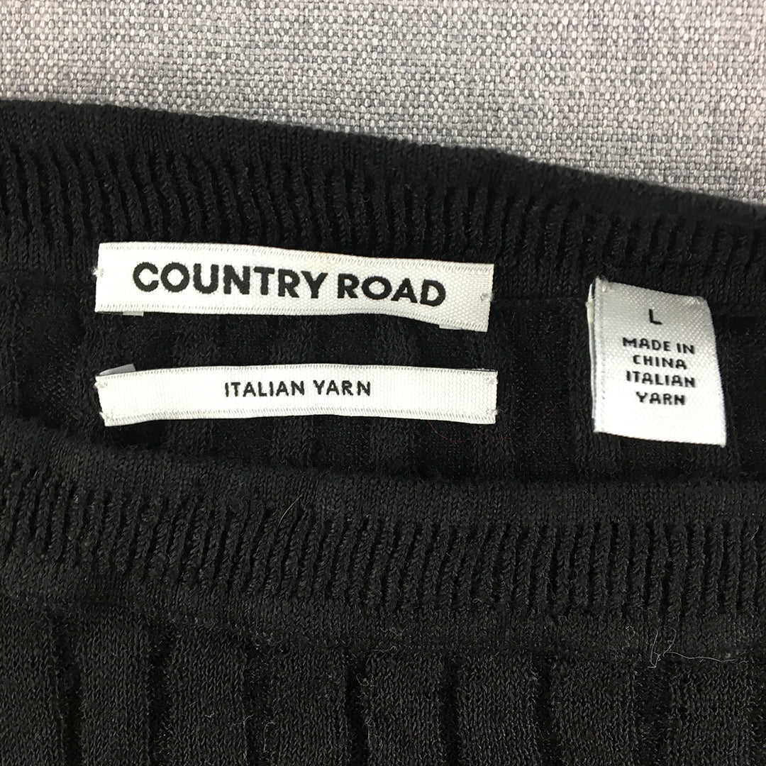 Country Road Womens Linen Sweater Size L Black Cable Knit Pullover Jumper