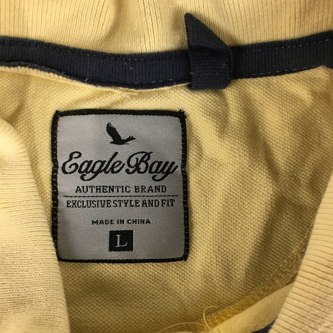 Eagle Bay Mens Polo Shirt Size L Yellow Logo Collared Short Sleeve Rugby