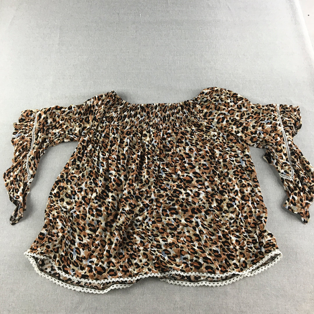 Caroline Morgan Womens Top Size 14 Brown Leopard Print Dot Shirt Blouse