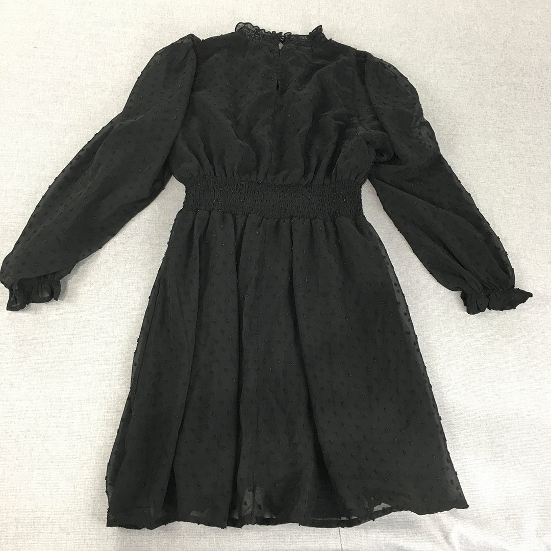 Valleygirl Womens Mini Dress Size 8 Black Long Sleeve Dot Fit & Flare