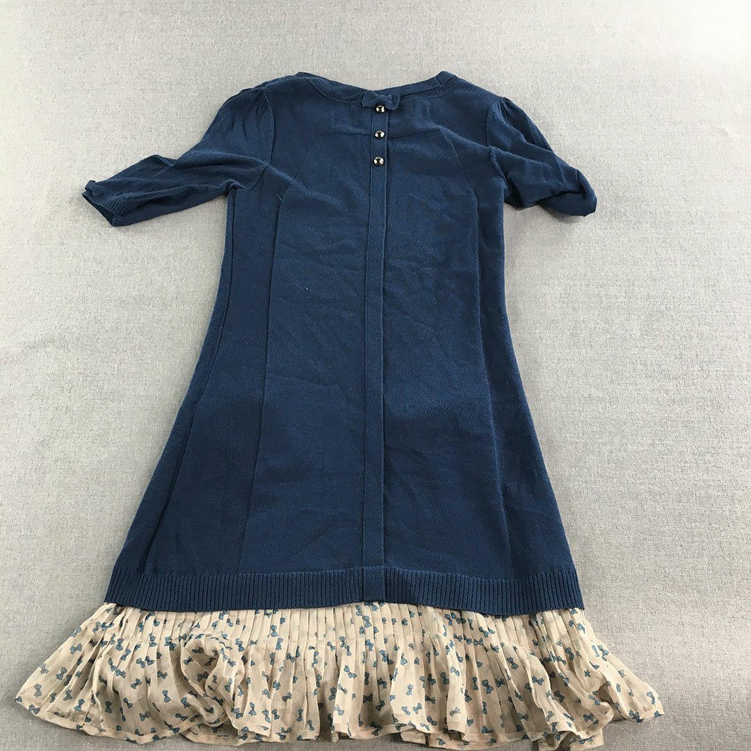 Roem Womens Mini Dress Size S Blue Knit Short Sleeve Layered Pockets