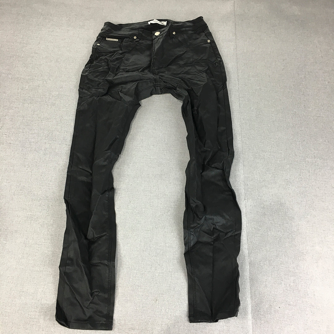 Atmos & Here Womens Faux Waxed Leather Jeans Size 10 Black Skinny Stretch