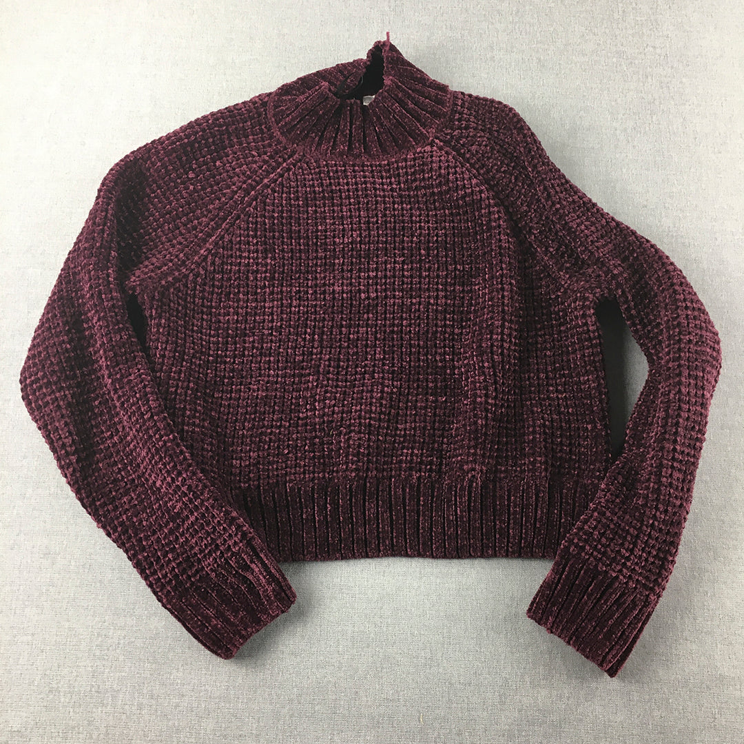 H&M Womens Knit Sweater Size M Purple Mock Neck Pullover Jumper