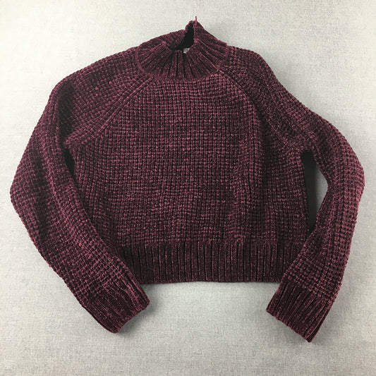 H&M Womens Knit Sweater Size M Purple Mock Neck Pullover Jumper