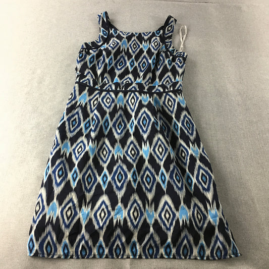 Peter Morrissey Womens Mini Dress Size 12 Blue Black Aztec A-Line Sleeveless