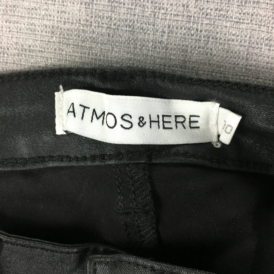 Atmos & Here Womens Faux Waxed Leather Jeans Size 10 Black Skinny Stretch