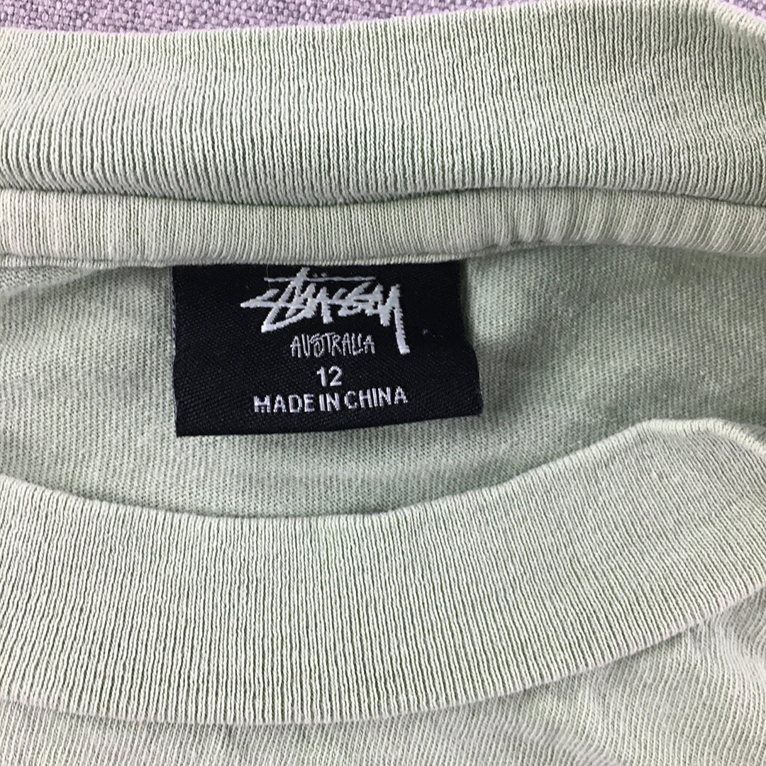 Stussy Womens Cropped T-Shirt Size 12 Green Big Embroidered Logo Top