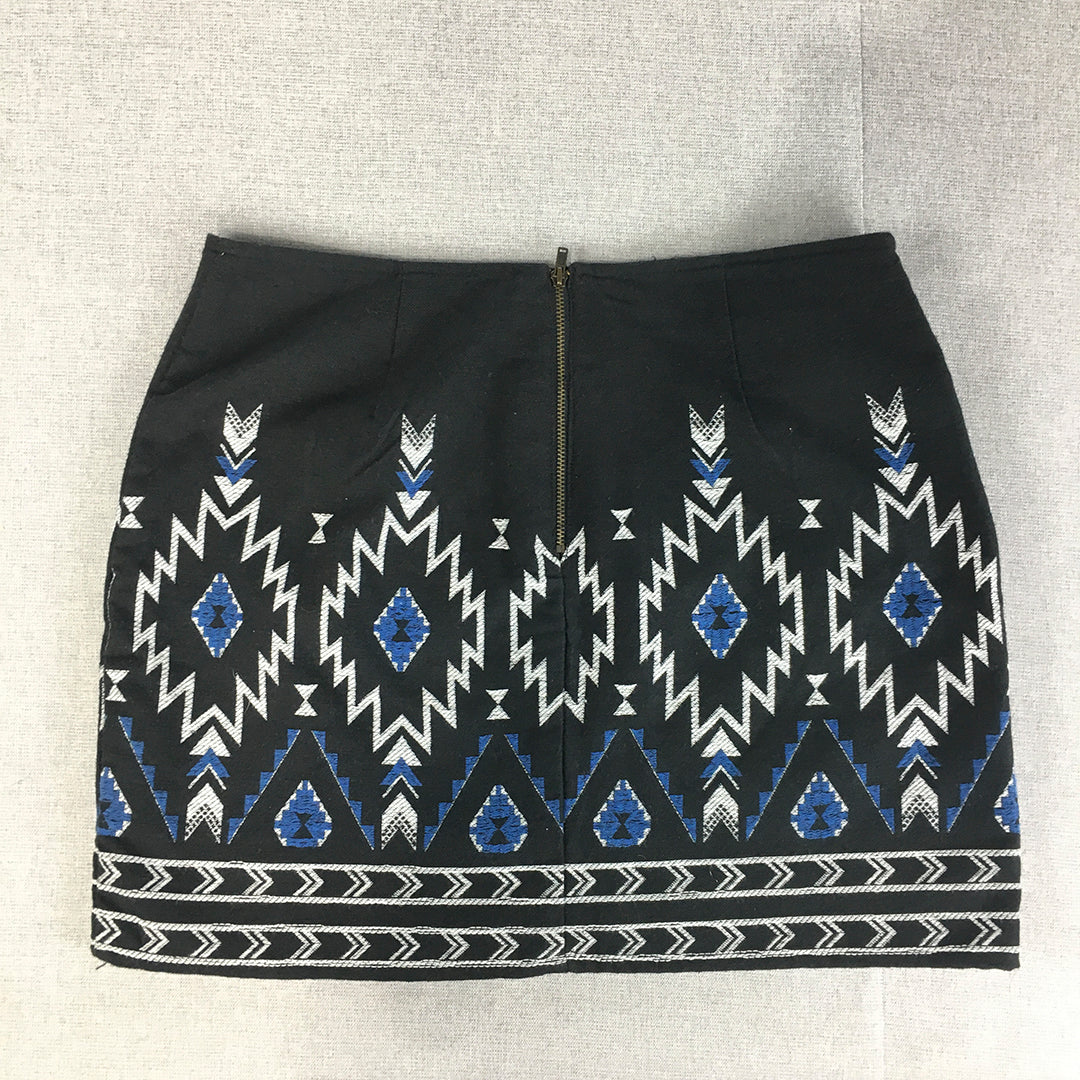 H&M Womens Mini Skirt Size 8 Black Aztec Navajo Striped