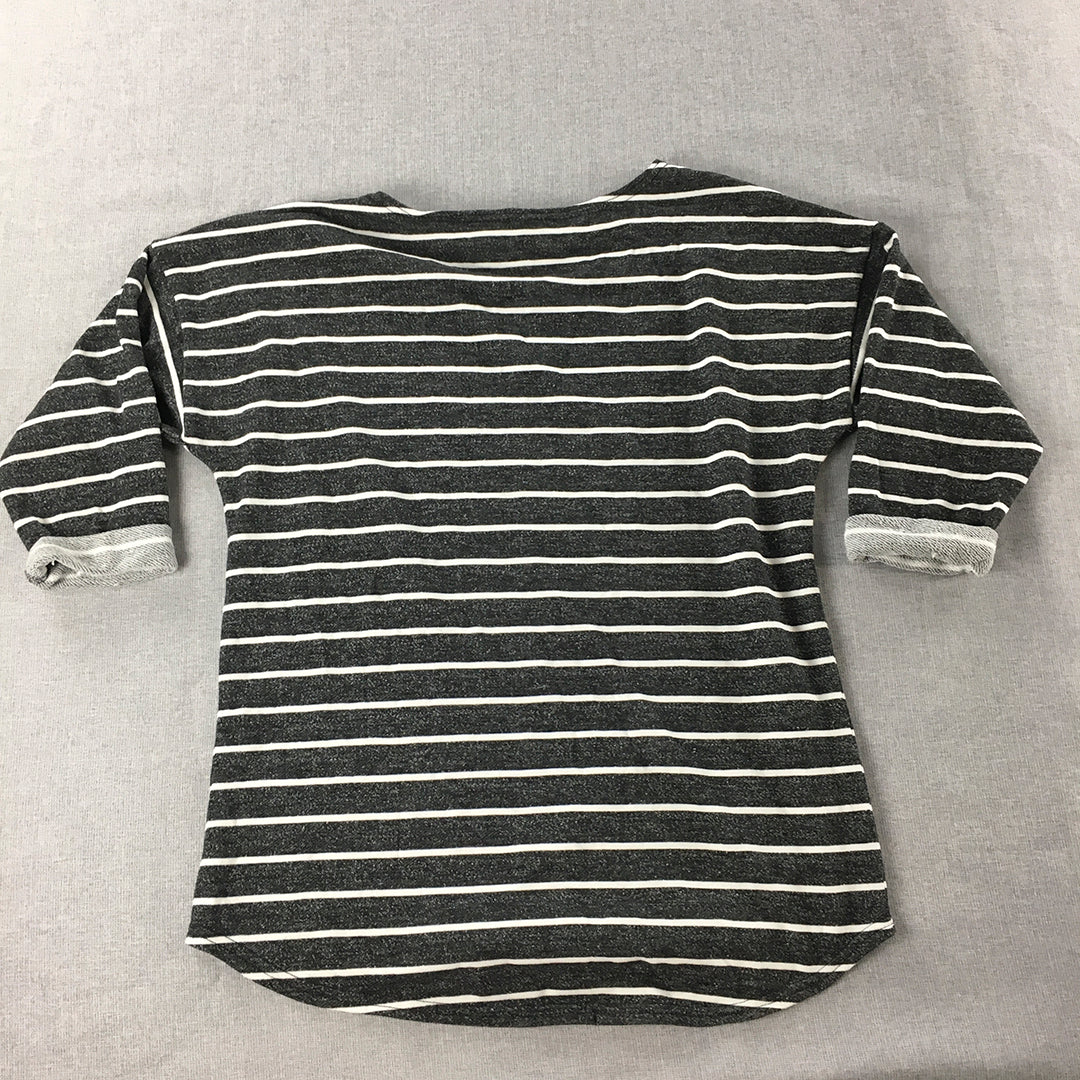 H&M Womens Knit Top Size M Black Striped Short Sleeve Crew Neck Shirt