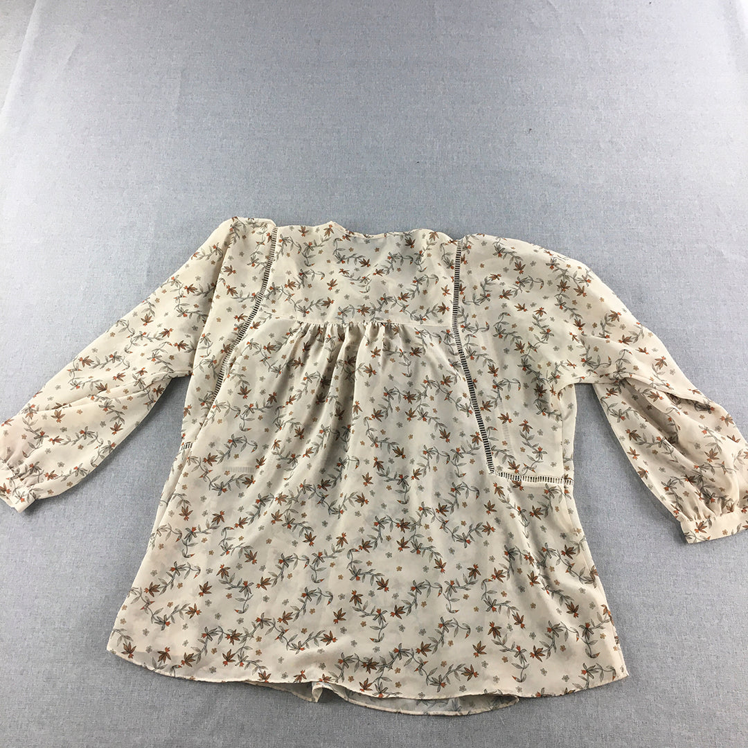 Piper Womens Blouse Size 12 Brown Floral Long Sleeve Top